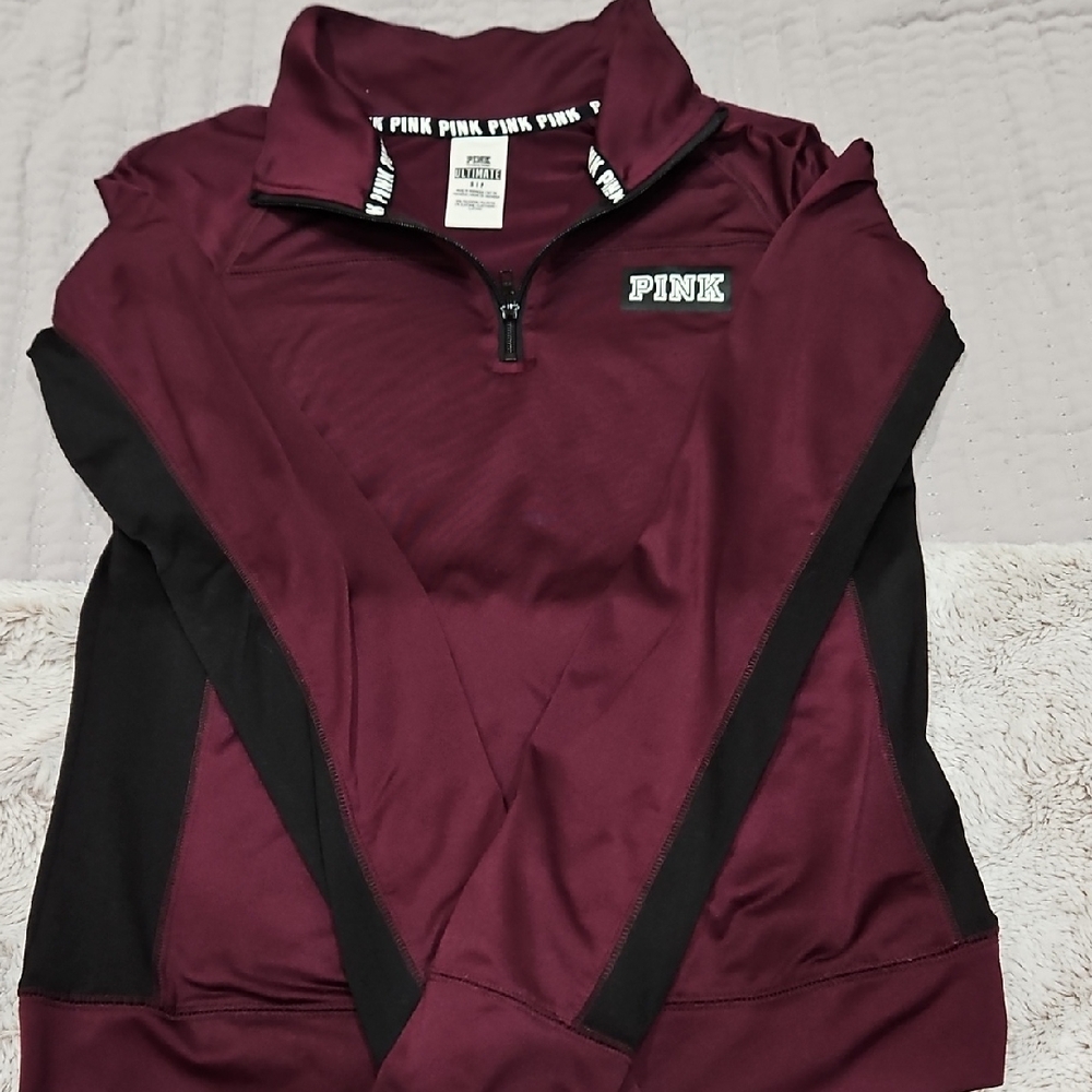 PINK Victoria's Secret Burgundy Quarter-Zip Pullover
